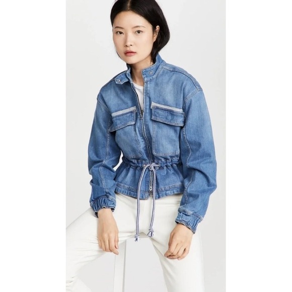 Veronica Beard Jackets & Blazers - Veronica Beard Roz Drawstring Denim Jacket Astra Wash Blue XS